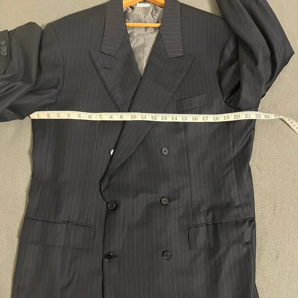 Brioni Roma Wool Blazer Mens 44R Navy Double Breasted Pinstripe Sport Coat FLAW